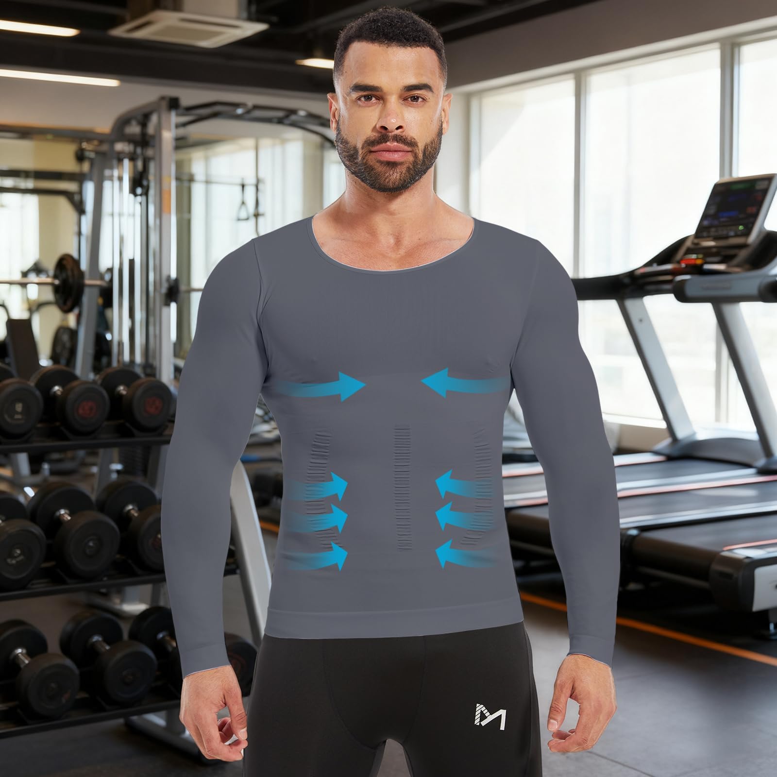 Mens Slimming Compression Shirt, Long Sleeve Slimming Undershirt Shirts for Men Body Shaper Shapewear Tummy Control Grey