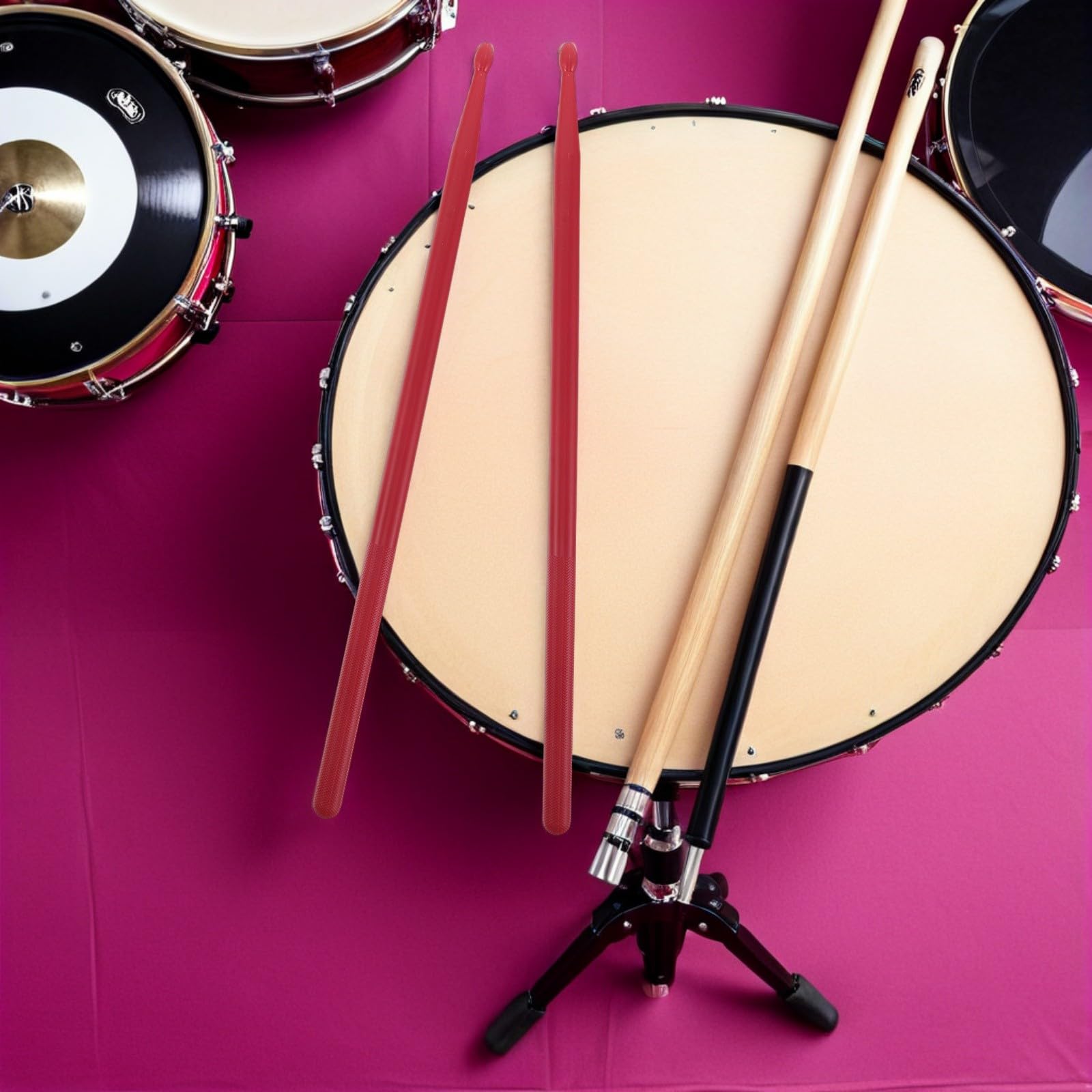 Alipis Set de Accesorios para Batería de Percusión con Agarre Antideslizante, Baquetas de Nylon y Madera, Funda Roja para Baquetas, Adecuado para Bateristas Profesionales y Adultos