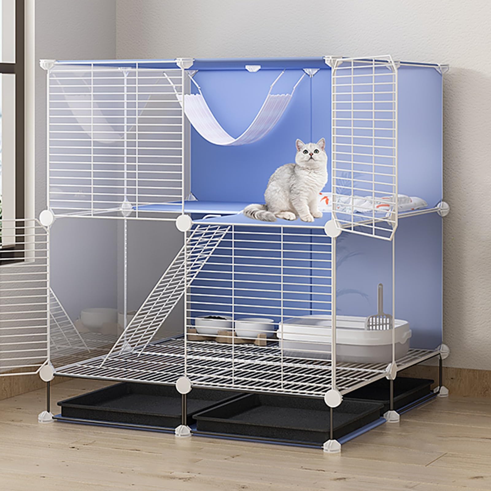 Jaulas para Gatos de Interior, Jaulas para Gatos de Interior DIY Casa para Mascotas de Interior con palets y Plataformas, Casetas de Alambre metálico Parque para Gatos Condominio para Gatos (Colo