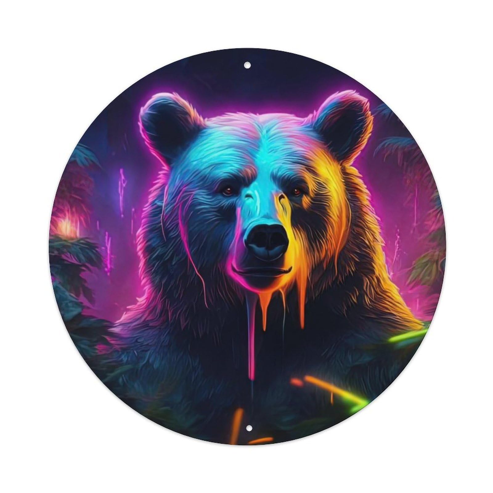Colorful Bear Wildlife Vintage Metal Tin Sign Plaque Wall Decor for Cafe, Club Bar, Office, Garden Metal Poster 8x8Inch