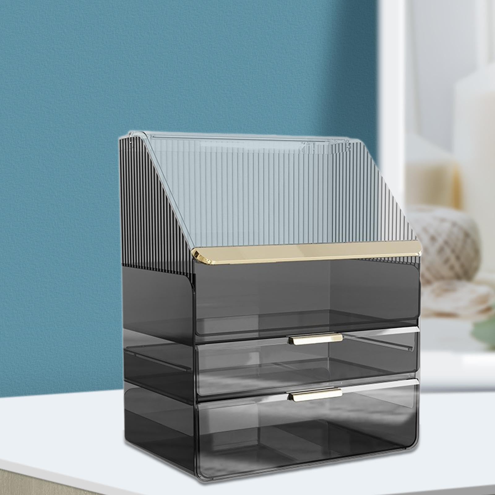 Organizador de Cosméticos Caja de Almacenamiento de Cosméticos con Cajón Alto Soporte de Belleza Multiusos Vitrina para Cremas Cajas Tocador, Negro
