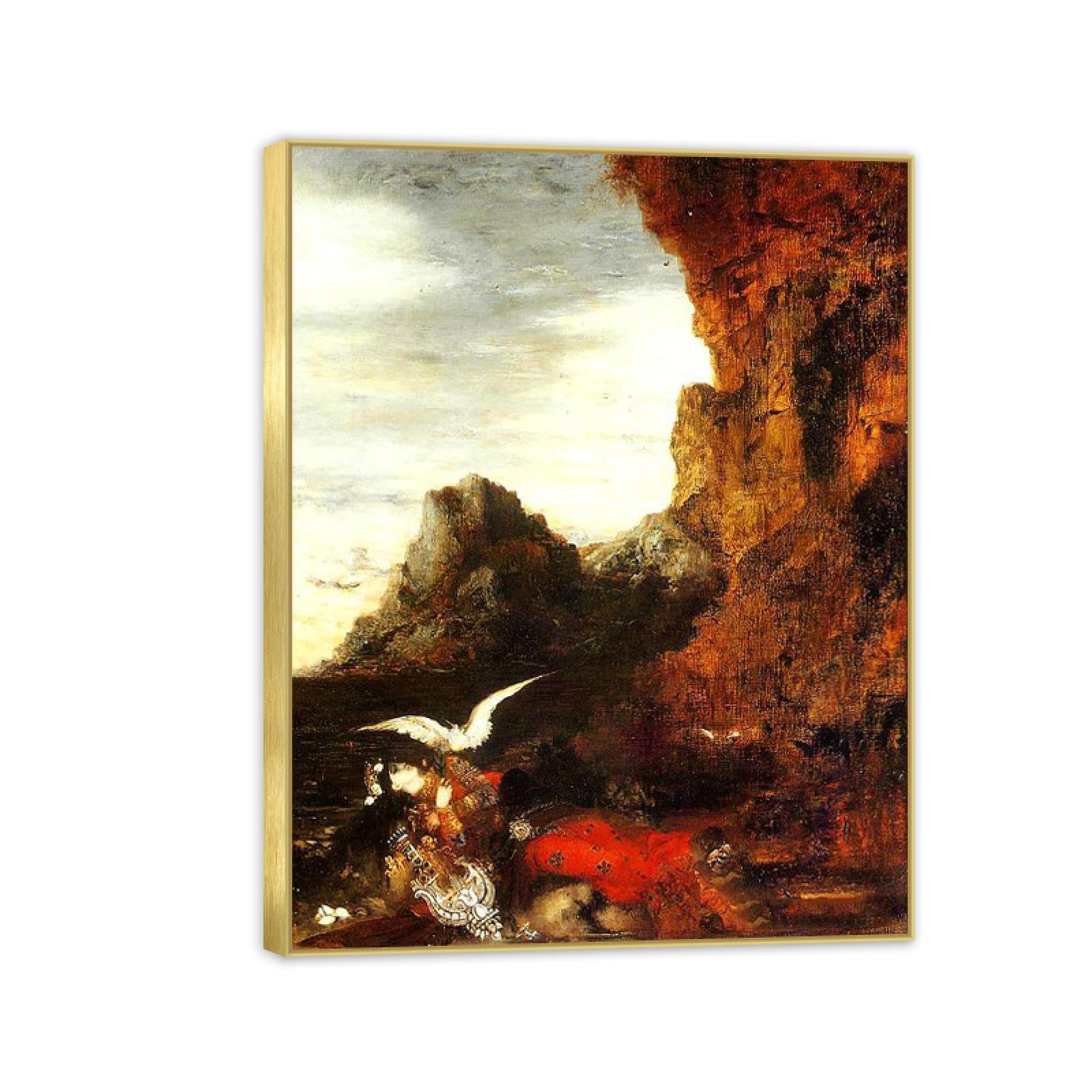 RYLJCZ Słynne wydruki na ścianę Gustave Moreau- Śmierć Safony - Reprodukcje obrazów na płótnie- Oprawione obrazy Giclee plakaty dekoracja ścienna 40 x 50 cm (15,8 x 19,7 cala) złota ramka