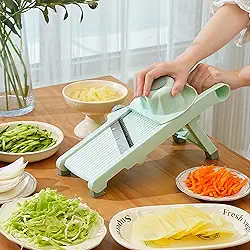 Fatiador de Alimentos Mandolina Ajustável - Lâminas Afiadas, Seguro e Durável, Inclui Protetor de Mão, Ideal para Legumes, Cebolas e Batatas