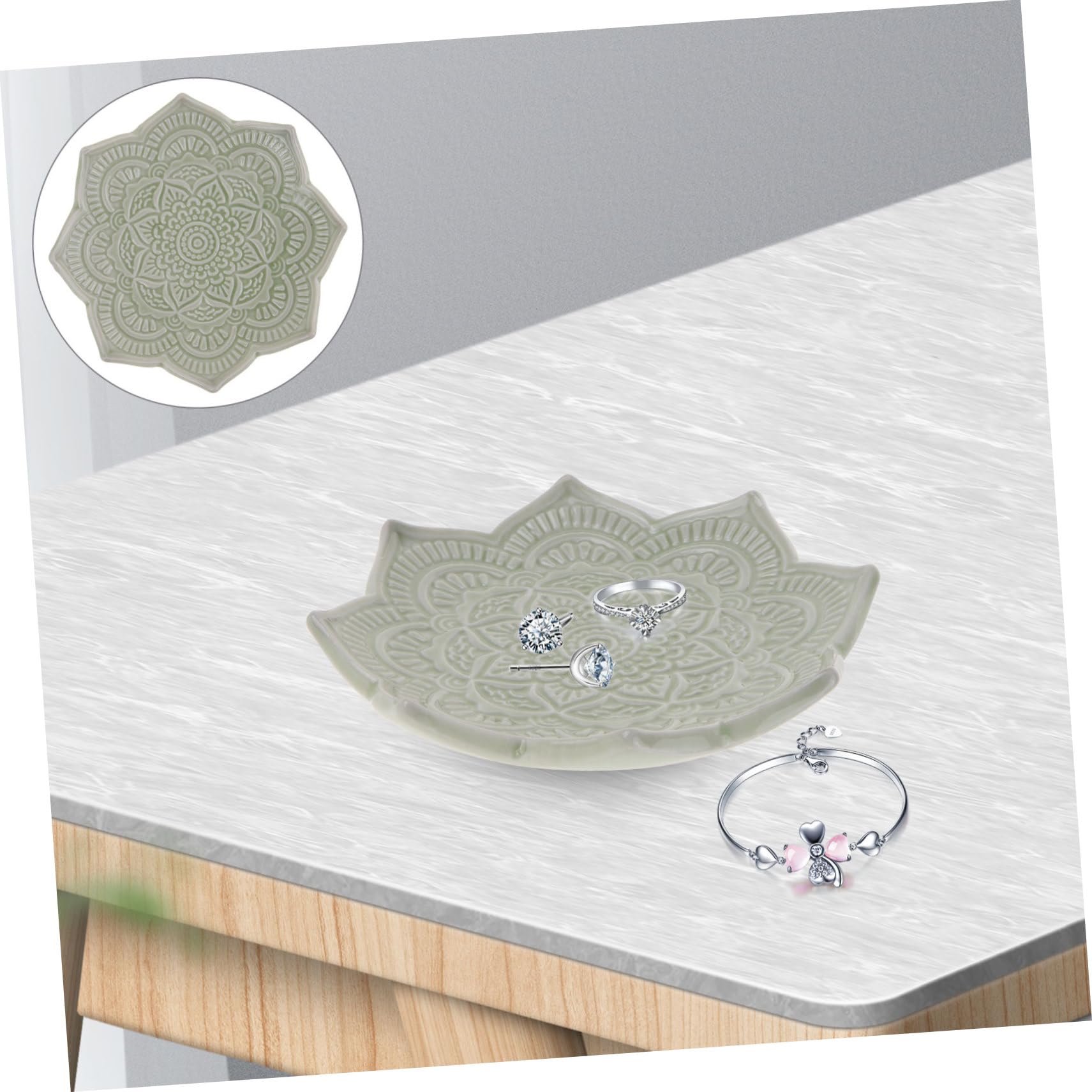 SHERCHPRY 5 Stück Keramik Schmuckschale Goldschale Schmuckschale Ringschale Halter Tablett Ringschale Kommode Ringschale Schmuckhalter Organizer Schubladenschale Goldgrün Weiß