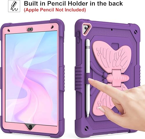 Miniatura 7 de Funda para iPad de 9, 8 y 7 generación, con protector de pantalla, soporte de mariposa, correa para el hombro, llavero y soporte para lápices, iPad