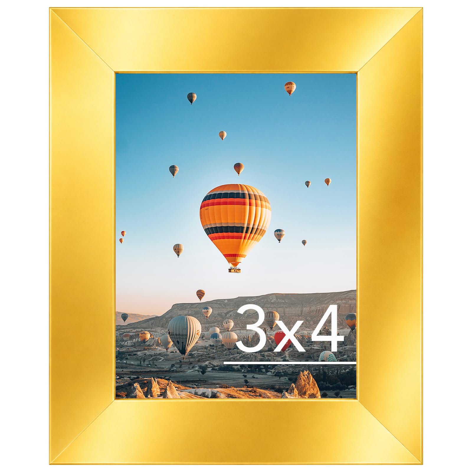 JCJMY 3x4 Picture Frame Gold for Wall Hanging or Tabletop, Wall Mounting Horizontally or Vertically, 3 x 4 Wall Gallery Poster Photo Frame with Shatter Resistant Plexiglass, Gold
