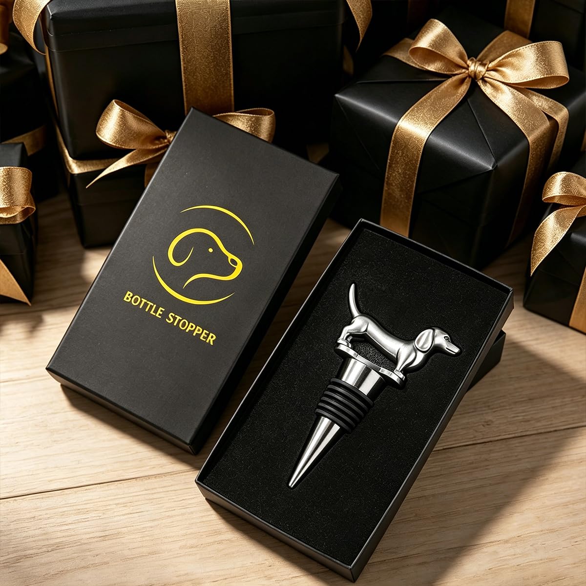 LKKCHER Dackel Geschenke, Dackel Weinflaschenverschluss, DackelDeko Geburtstagsgeschenk Weingeschenke für Männer Papa Frauen, DackelWeihnachtsschmuck, Flaschenverschlüsse für Wein Champagner