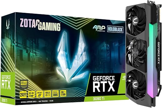ZOTAC Gaming GeForce RTX™ 3090 Ti AMP Extreme Holo 24GB GDDR6X 384-bit 21 Gbps PCIE 4.0 Gaming Graphics Card, HoloBlack,...