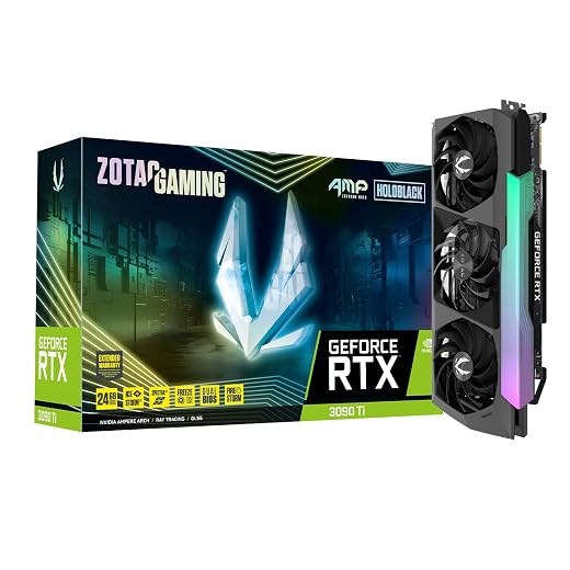 ZOTAC Gaming GeForce RTX™ 3090 Ti AMP Extreme Holo 24GB GDDR6X 384-bit 21 Gbps PCIE 4.0 Gaming Graphics Card, HoloBlack, IceStorm 2.0 Advanced Cooling, Spectra 2.0 RGB Lighting, ZT-A30910B-10P