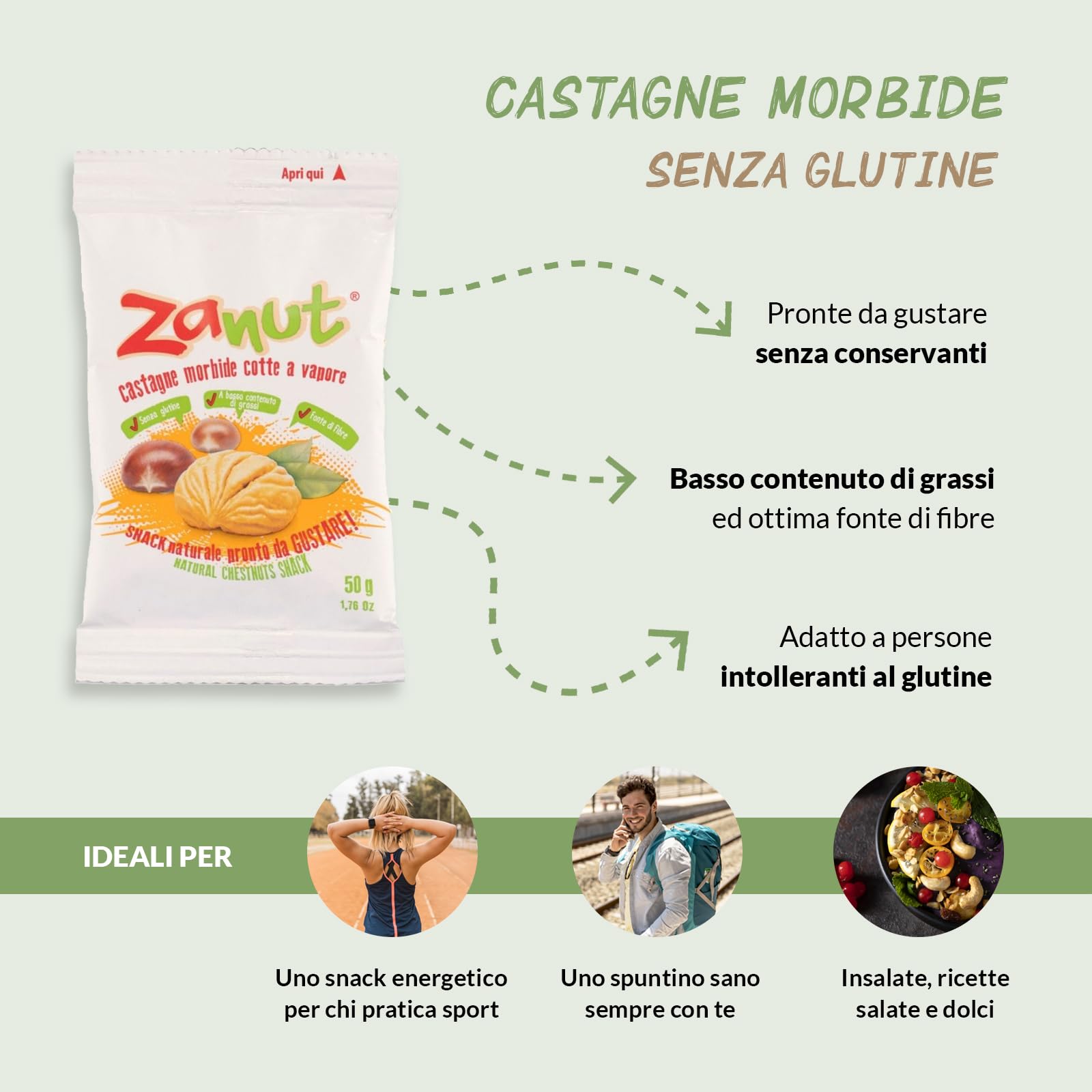 Maxi Box Zanut Contenente 20 Pezzi Da 100 g Castagne Morbide Cotte A Vapore Snack Naturali Pronti Da Gustare Senza Glutine E Senza Conservanti Basso Contenuto di Grassi e fonte Di Fibre