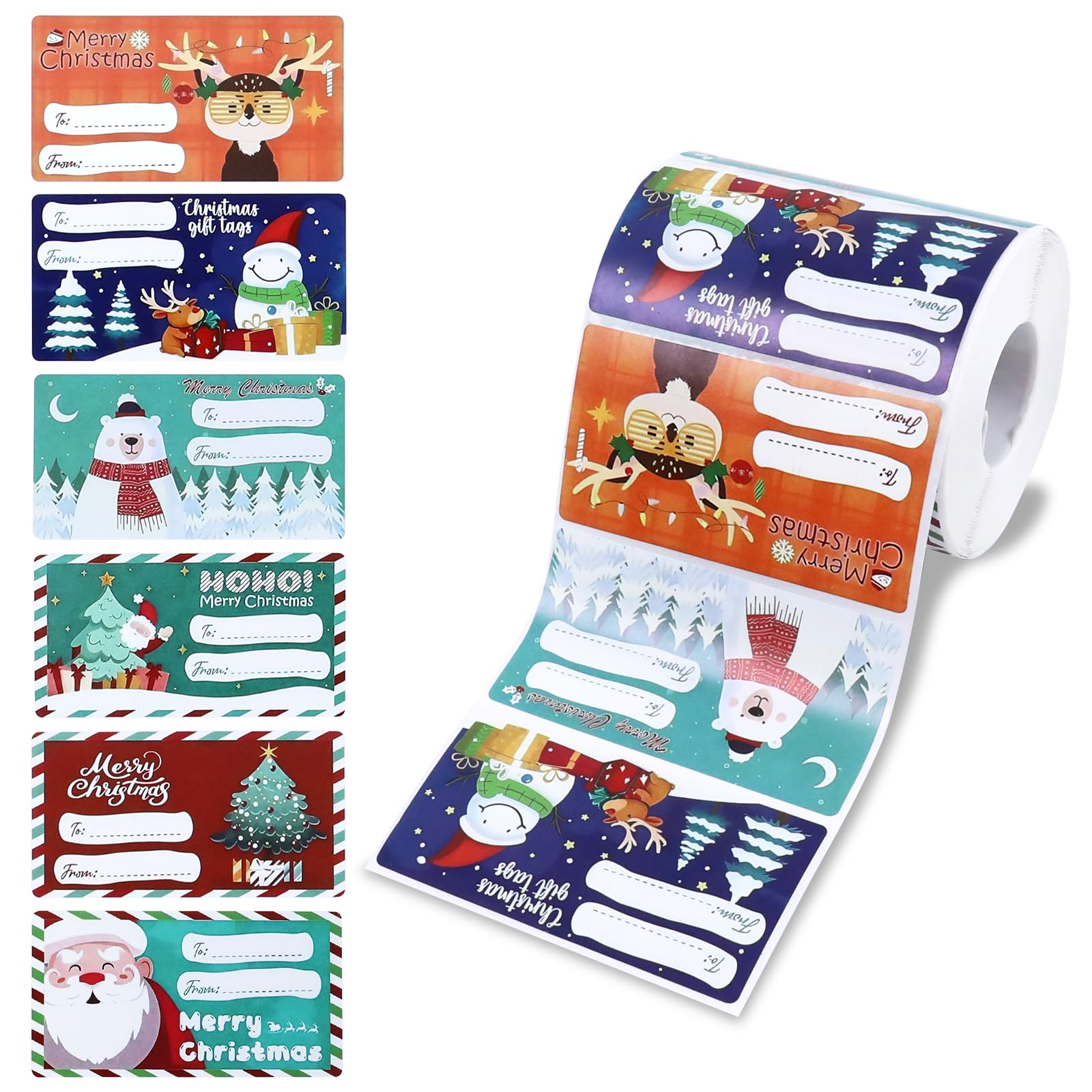 Rolcheleego Christmas Labels Stickers Self Adhesivefor Presents - 500 Xmas Gift Labels Sticker,Christmas Sticky Stickers with Festival Xmas Designs - Size 75 x 5mm Xmas Sticker for Presents