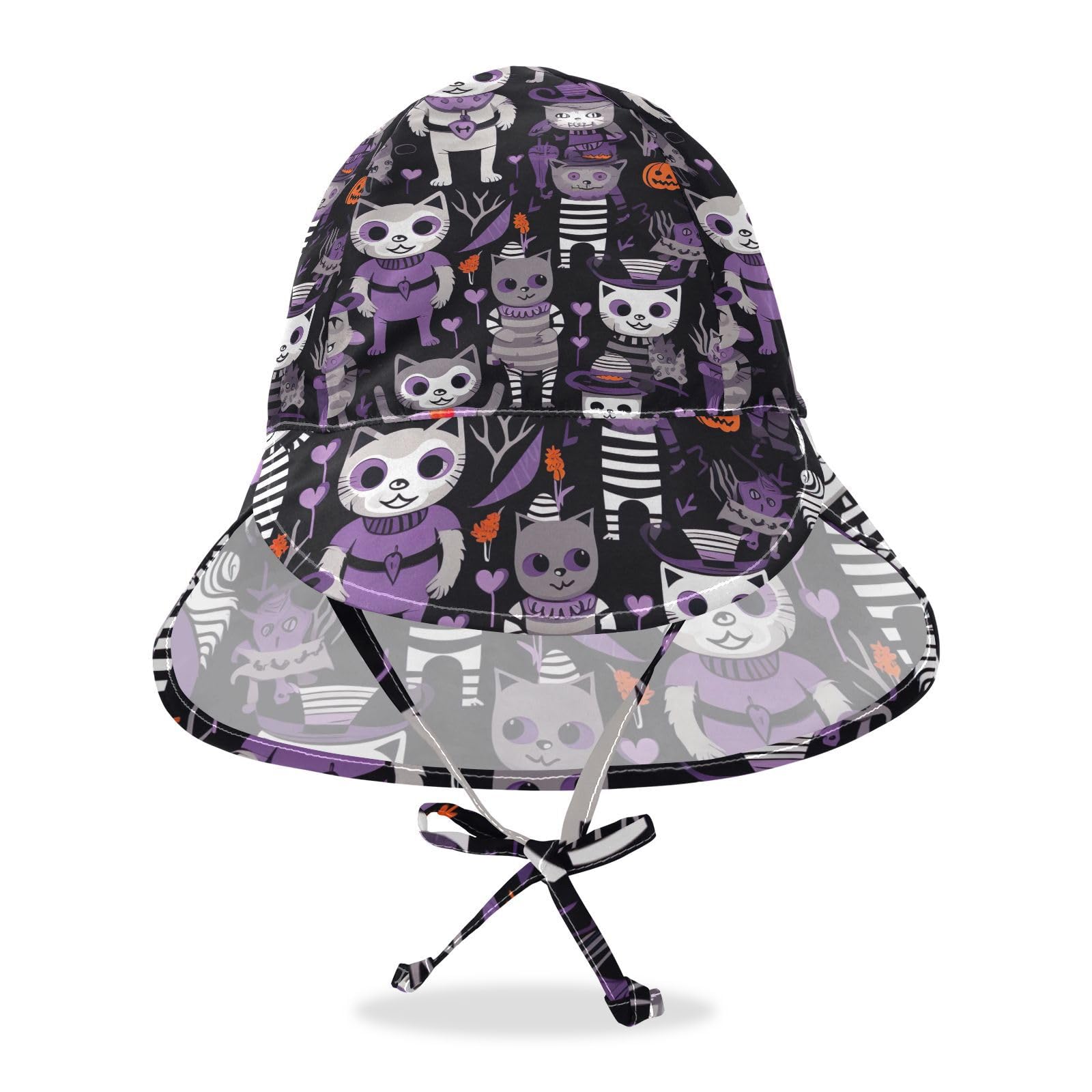 J JOYSAY Halloween Cats Baby Sun Hat Toddler Hat UPF 50+ Outdoor Play Hat Wide Brim Kids Caps with Neck Flap for Infant Kids