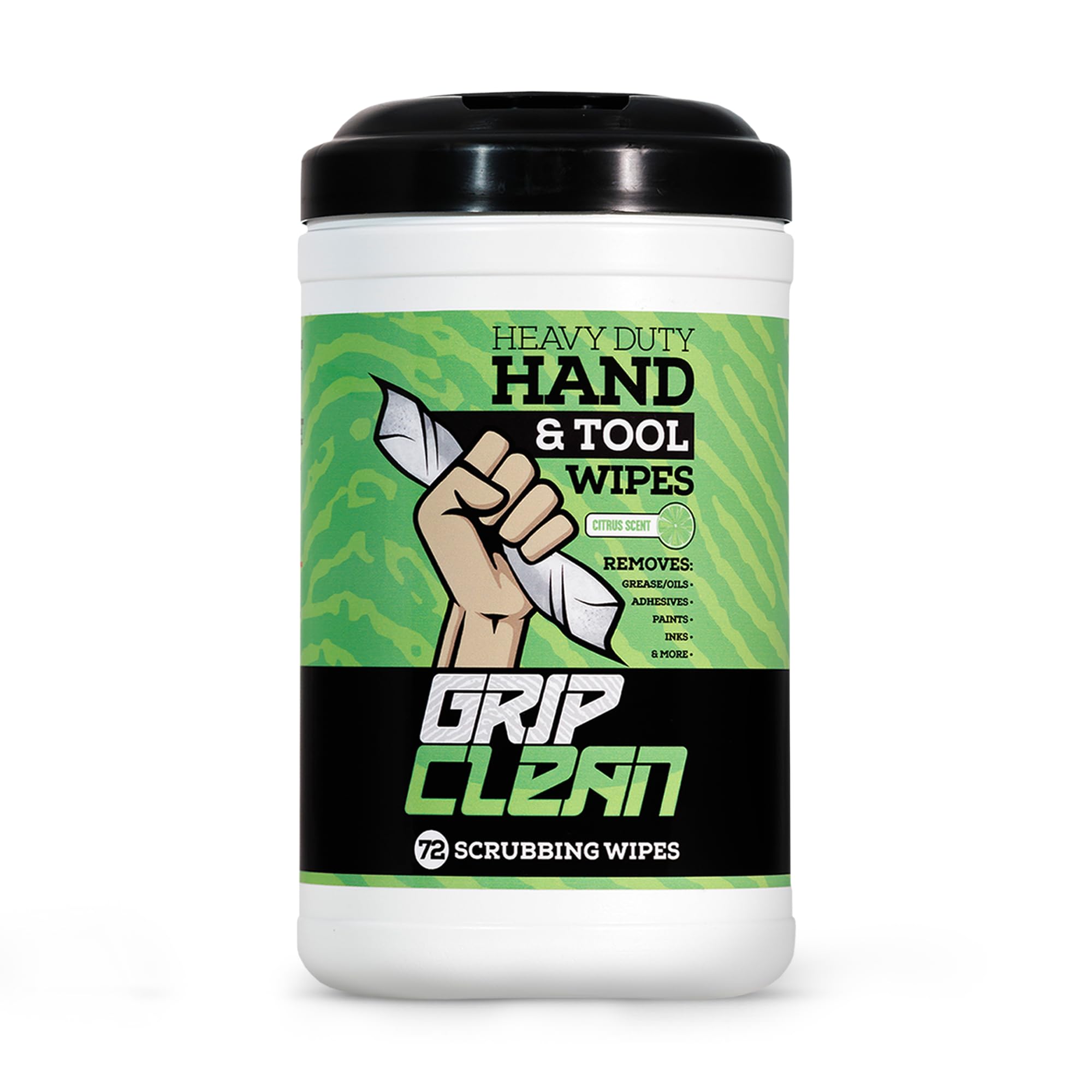 Grip Clean Heavy Duty Hand & Tool Cleaning Wipes – Waterless Hand Cleaner for Mechanics, Garage & Shop Use – Dual-Sided Grease, Oil & Paint Remover Wipes with Citrus Scent - 72ct