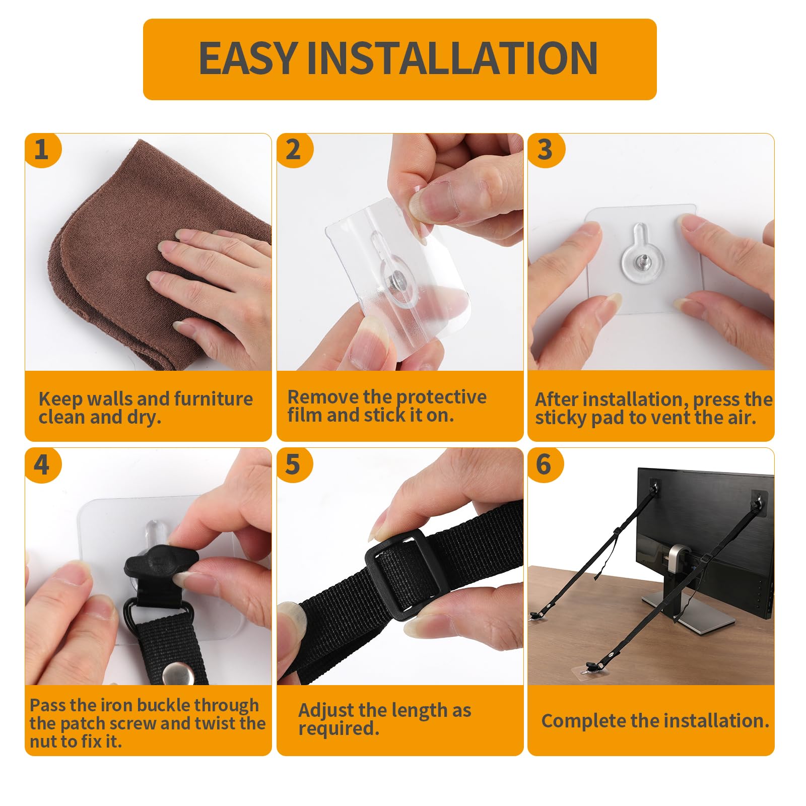 Paquete de 4 correas de seguridad ajustables para TV, sin taladro, adhesivos antipuntas, anclajes para muebles a prueba de bebés, correas de terremoto, pantallas planas para pared, soporte o