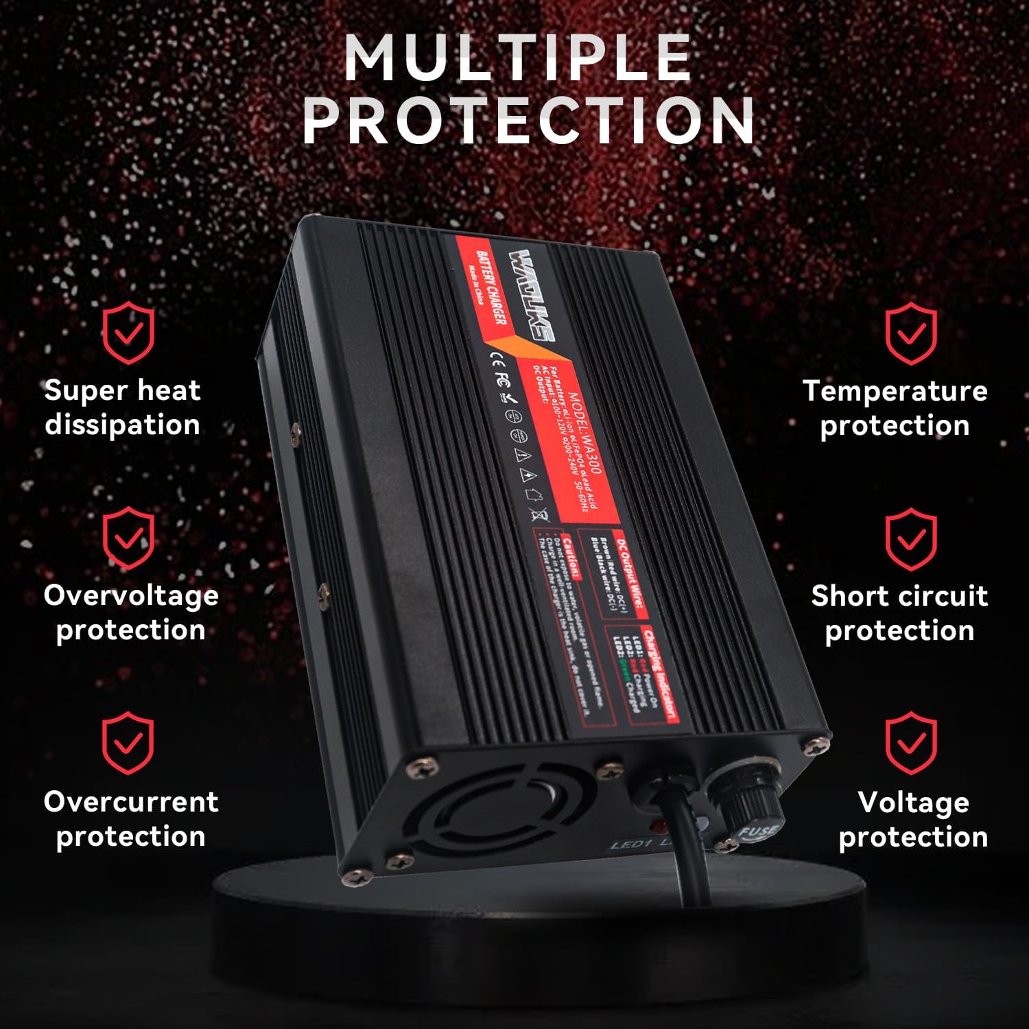 84V 3A Charger 84V Li-ion Battery Charger DC C13 Connector Used for 20S 72V 74V Lithium Battery Battery Black Aluminum Case with Cooling Fan