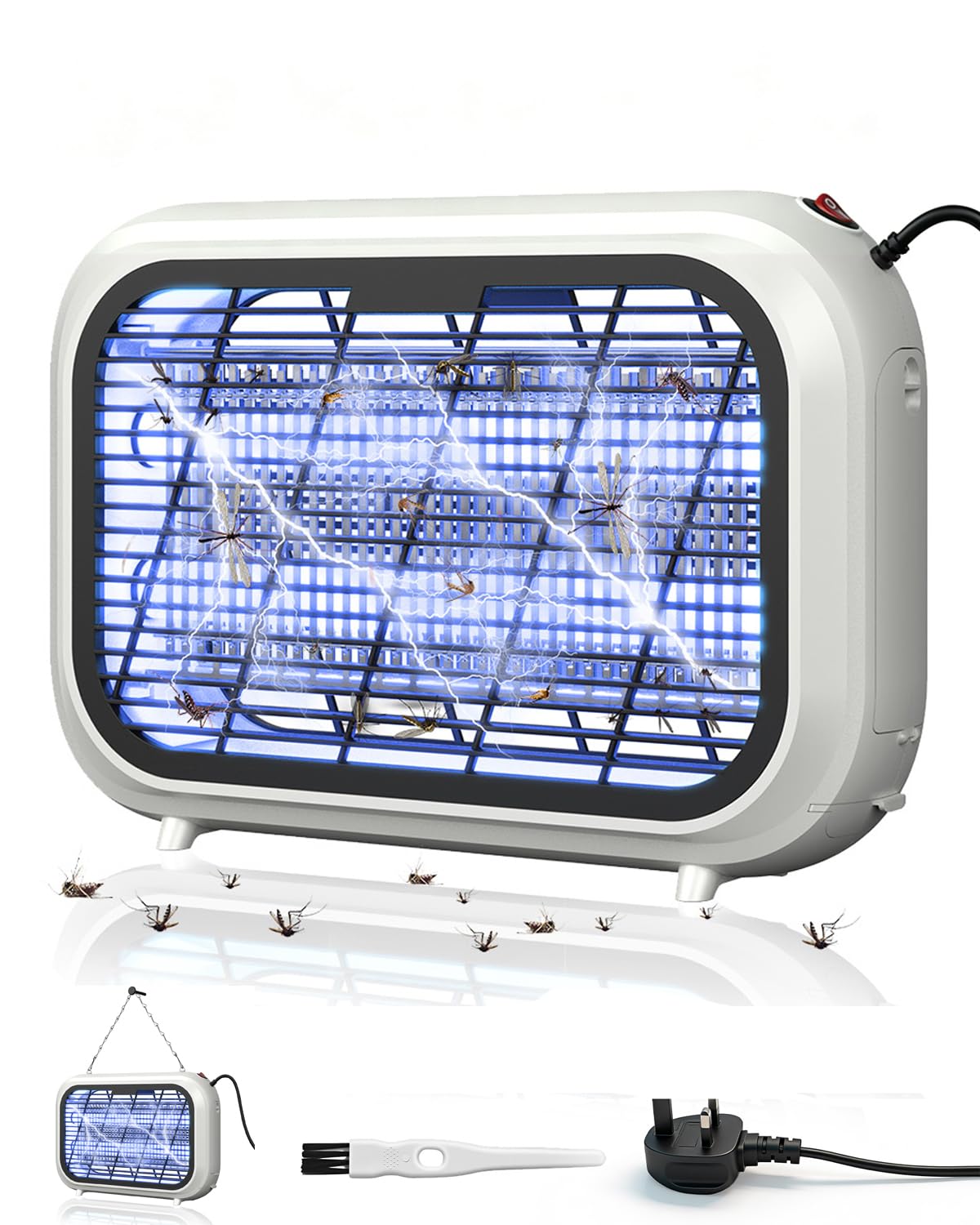 20W Indoor Electric Fly Zapper with 2 UV Lamps, 2500V Dual-Grid Mosquito and Insect Killer, Easy-to-Clean Bug Trap for Home, Kitchen, Garden, and Yard