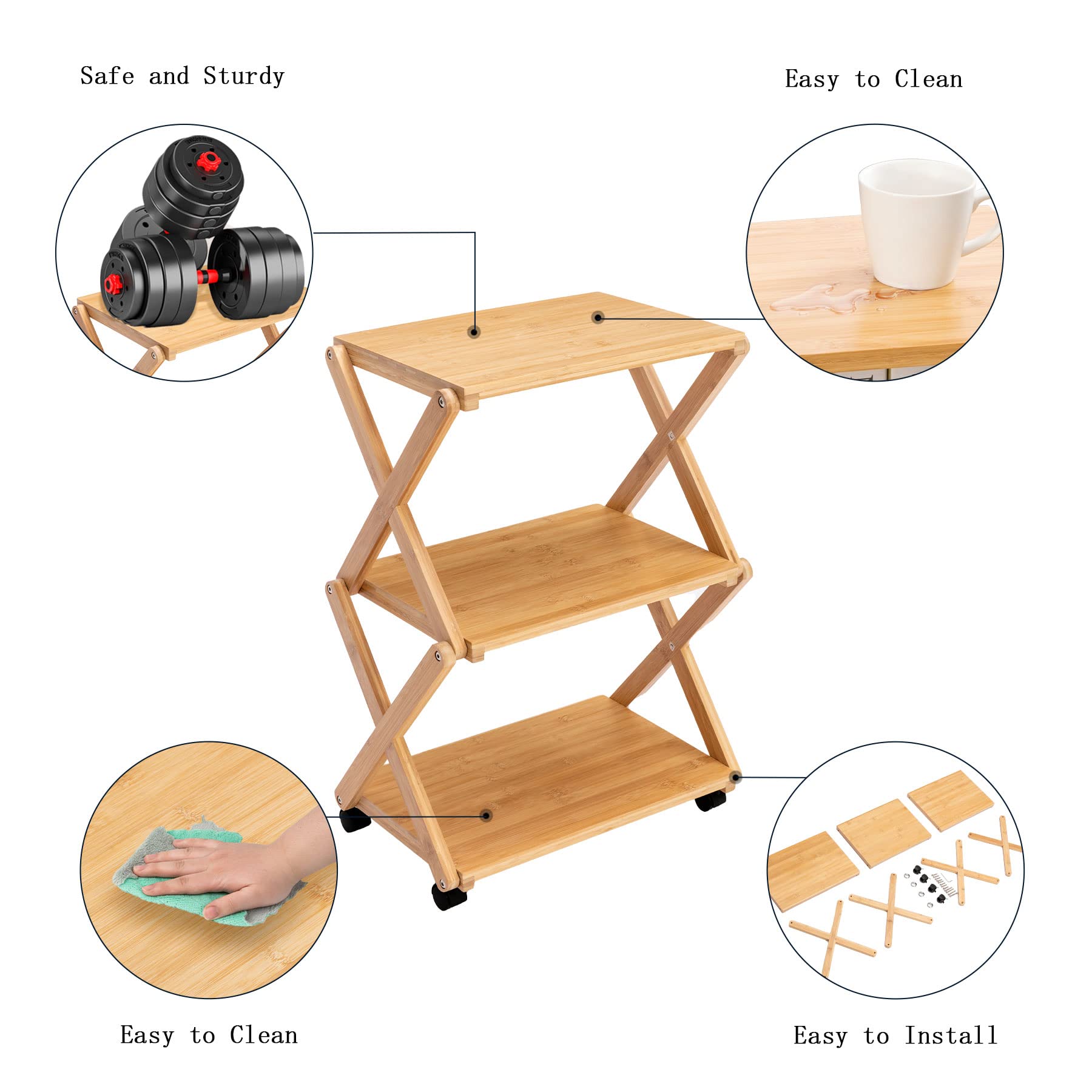 Mobile Printer Stand with Storage, 3Tier Rolling Printer Cart with