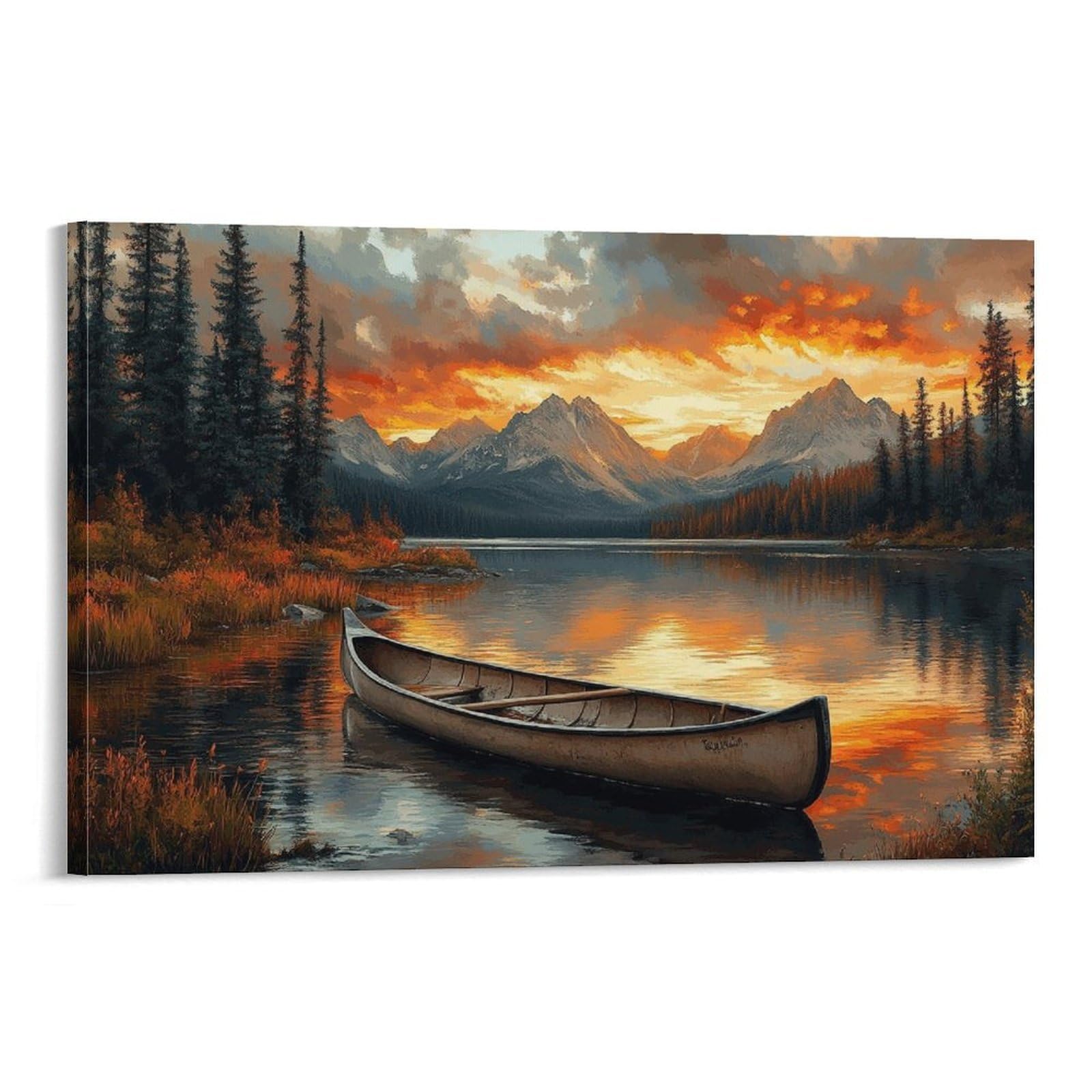 CPLVKWRQJ Bright Magical Colorful Individual Canoe on Sunset Mountain Lake Wall Art Decor - Kitchen Canvas Wall Decor Removable Multi-Purpose Focal Point 20x30inch(50x75cm)