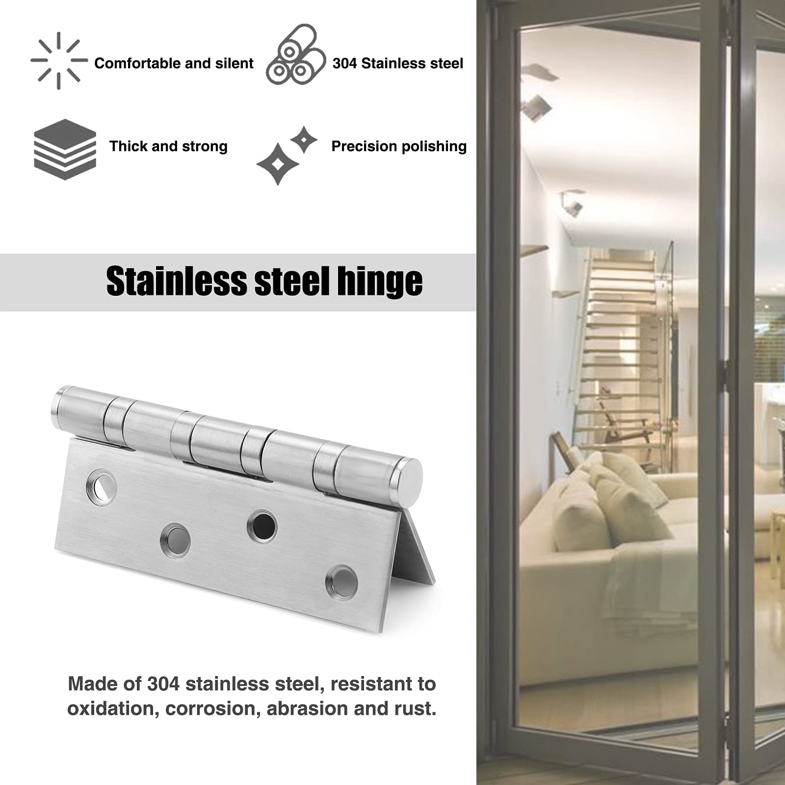 8 Pezzi Cerniere per Porta in Acciaio Inox 4 Pollici Perni per Porta Cardini, Cuscinetti a Sfera con Viti