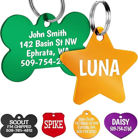 GoTags Dog Tags, Personalized Engraved Dog and Cat ID Tags for Pets, Custom Engraved on Both Sides, Various Shapes Including Bone, Round, Heart, Bow Tie, Star, and Badge (Star, Small - Pack of 1)