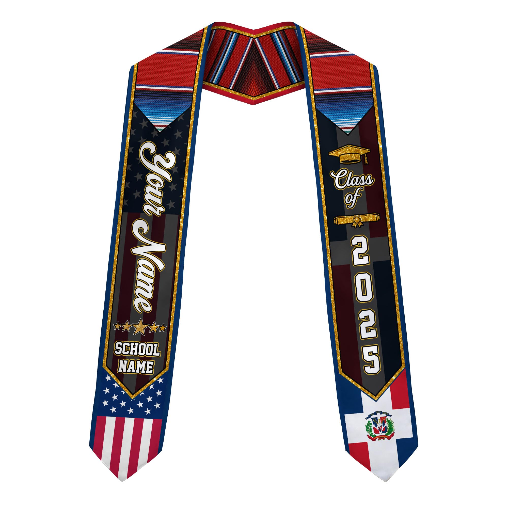 MonkeyVan Custom Dominican Sash Graduation, Dominicans Flag Graduation Sash 2025, Dominican Republic Graduation Stole Style 3
