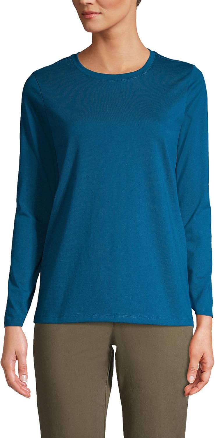 Lands' End Women's Relaxed American-Grown Supima Cotton Long Sleeve Crew Neck T-Shirt