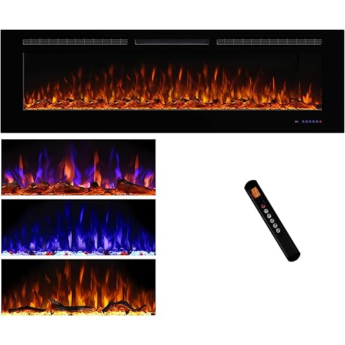 Electric Fireplace 72inches, Wall-Mounted & Recessed Fireplace Inserts, Multicolor Flame w/5 Dimmer, Remote Control Thermostat, Timer, Overheating Protection, Hardwire Connect, 1500W,Black