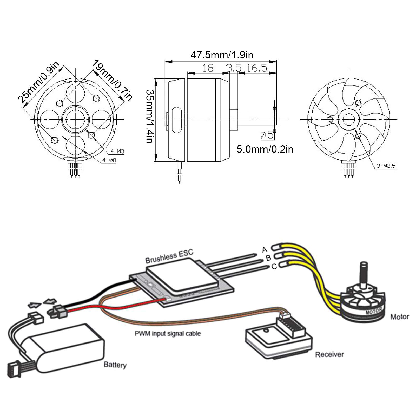 Bezszczotkowy silnik RC Pomarańczowy Czarny 1700KV Trójfazowy silnik asynchroniczny Outrunner do samolotu RC