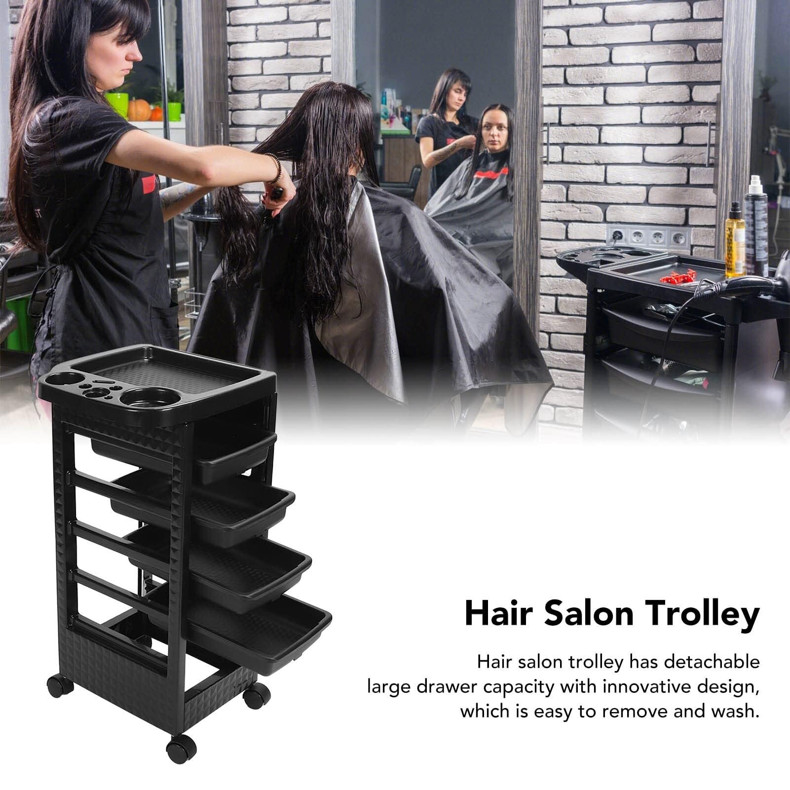 Carrito de peluquería con ruedas de 5 niveles Salón Trolley Plástico con Ruedas Rotación de 360 Grados PP Beauty Salon Cart para Peluquería