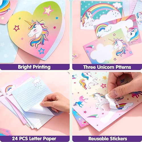 Miniatura 3 de Juego de papelería de unicornio  69 piezas de papel de escritura de letras para niñas, niños, regalos de unicornios para niñas, hojas de papelería