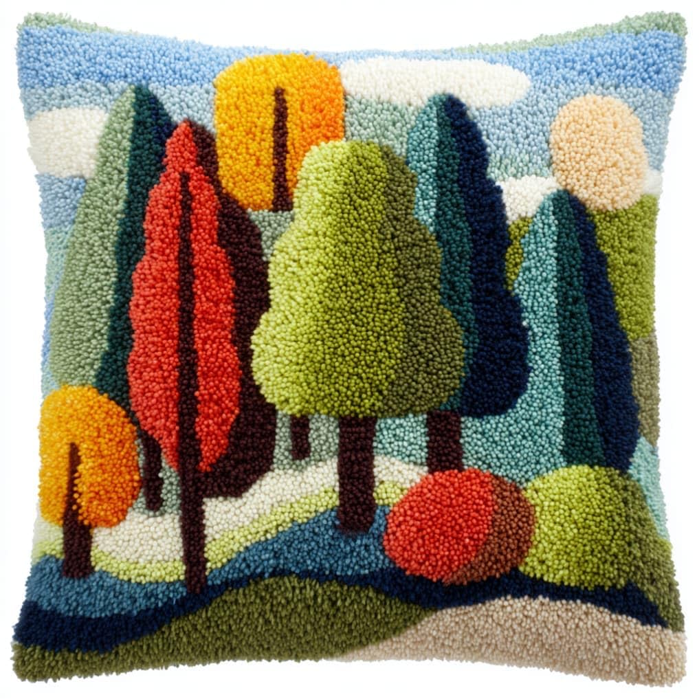 WallustrioaW Latch Hook Pillow Case Kits,Tree 17X17 Inch Latch Hook Cushion Cover Kit,Knitting Kits Cushion for Adults Rug Making Kit for Starters