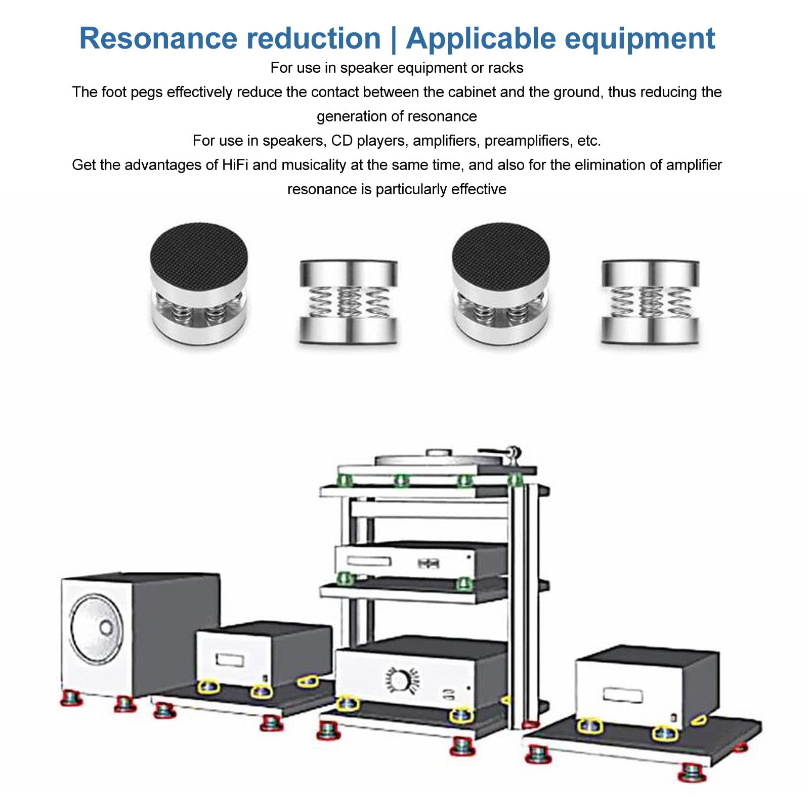 Piedini Ammortizzatori HiFi Con Molle - 4 Pezzi, 38.5x43mm, Per Altoparlanti E Subwoofer