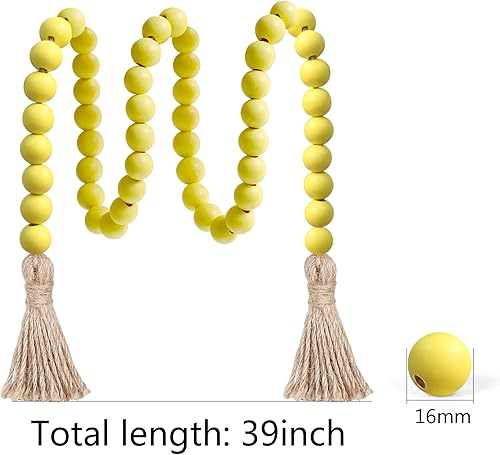 Miniatura 6 de Guirnalda de cuentas de madera de 39 pulgadas con borlas, cuentas de oración versátiles, estilo bohemio y chic para colgar en la pared, decoración