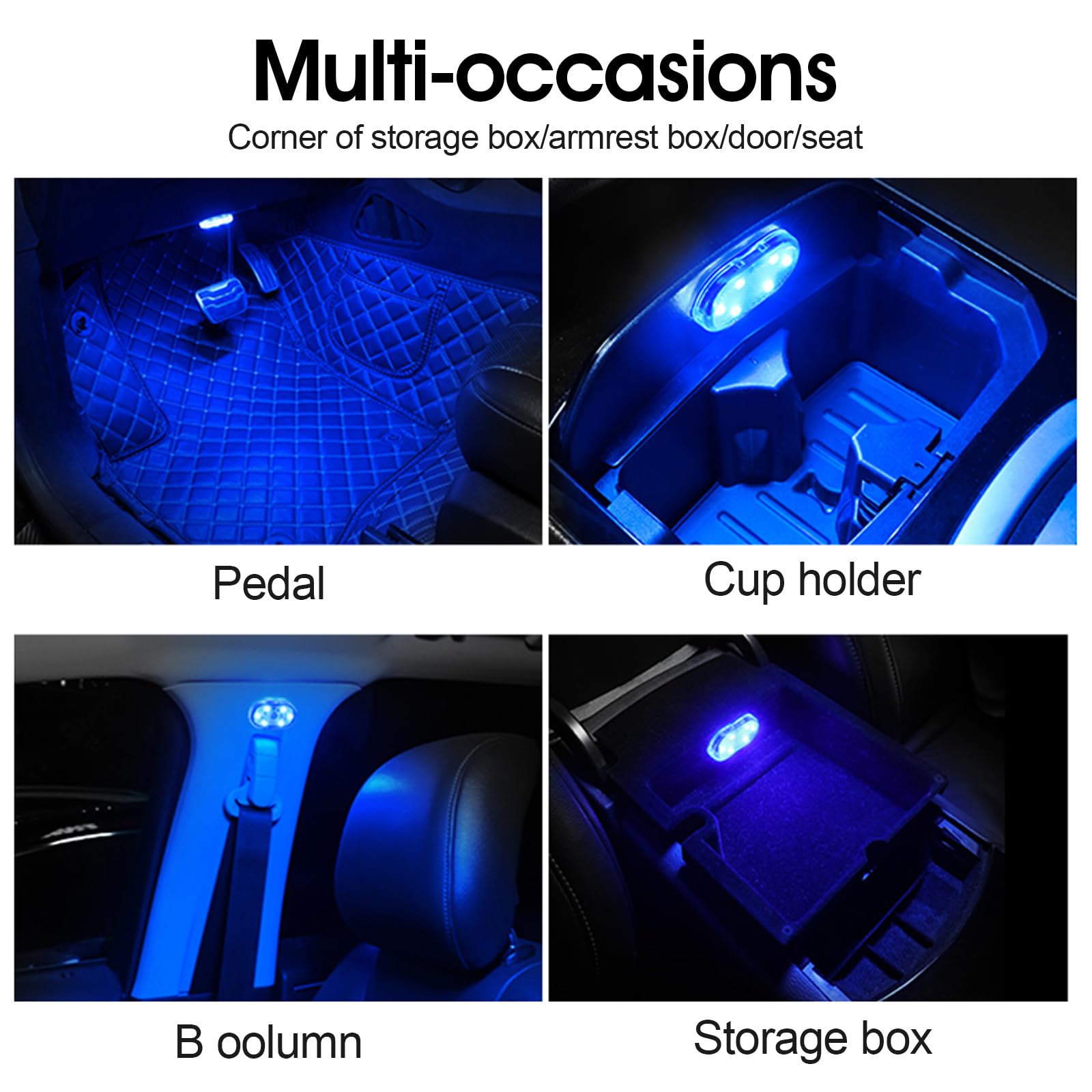 4 Pezzi Led Auto Interno Senza Fili, Luci Led RGB Abitacolo con 6 LEDs, 7 Colori Regolabile Ricaricabile USB Accessori per Illuminazione Ambientale