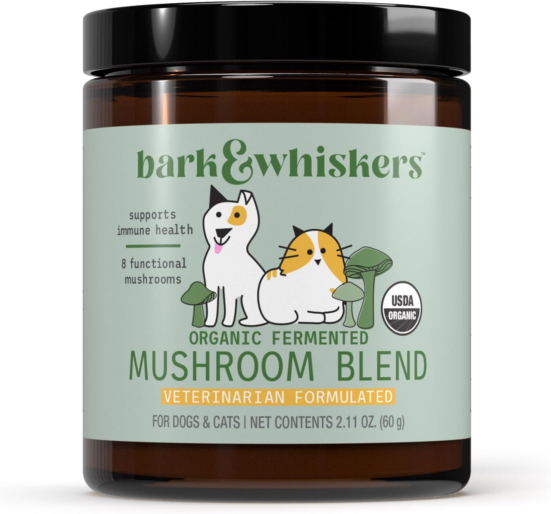 Bark & Whiskers Organic Fermented Mushroom Blend - Cat & Dog Supplement - Supports Digestive & Immune Health - Free from Additives, Filler & Gluten - 2.11 oz. (60 Scoops)