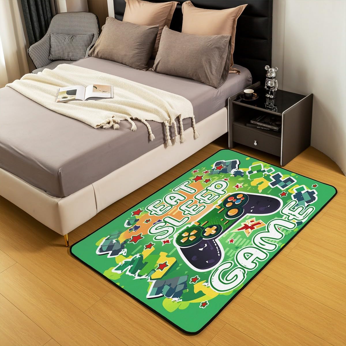 Loussiesd Dywan do salonu dla graczy, 100 x 150 cm, gamingowy dywan akcentujący dla chłopców, dziewcząt, nastolatków, nowoczesny kontroler konsoli do gier, wewnętrzna mata podłogowa, joystick, zielona