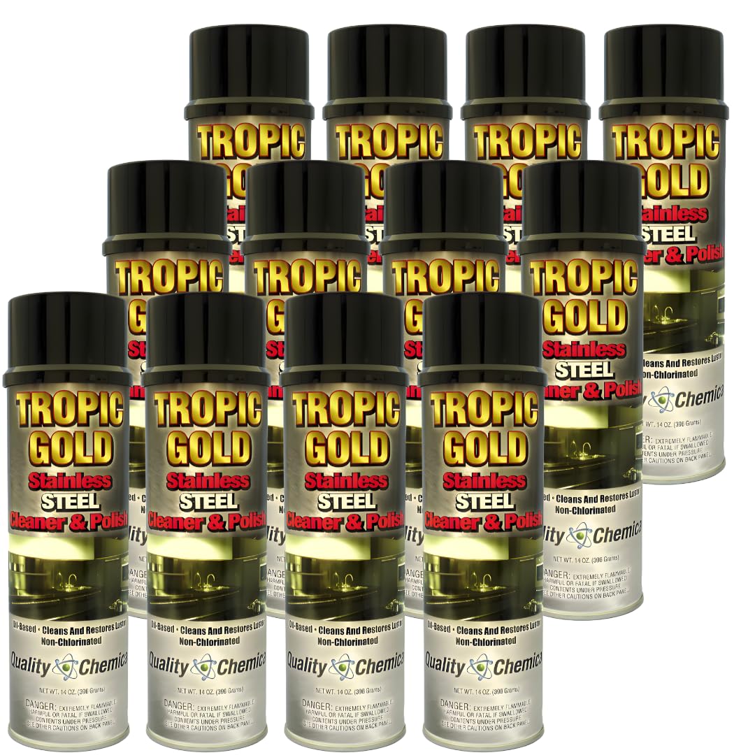 Quality Chemical Tropic Gold Stainless Steel Cleaner and Polish - Magic Cleaner and Polish for Stainless Steel, Perfect Sink Stainless Steel Cleaner 14 oz Can (Pack of 12)
