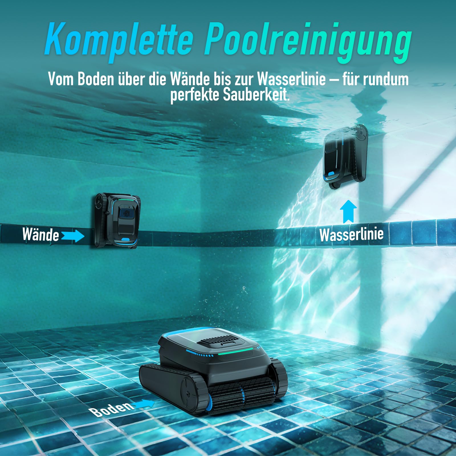 (2026 Neu) Poolroboter Boden und Wand Wasserlinie Poolsauger Akku | PC10 Poolroboter Kabelloser, 18927 LPH, Intelligenten Navigation, Wandklettern, Poolreiniger für Pools bis 170㎡