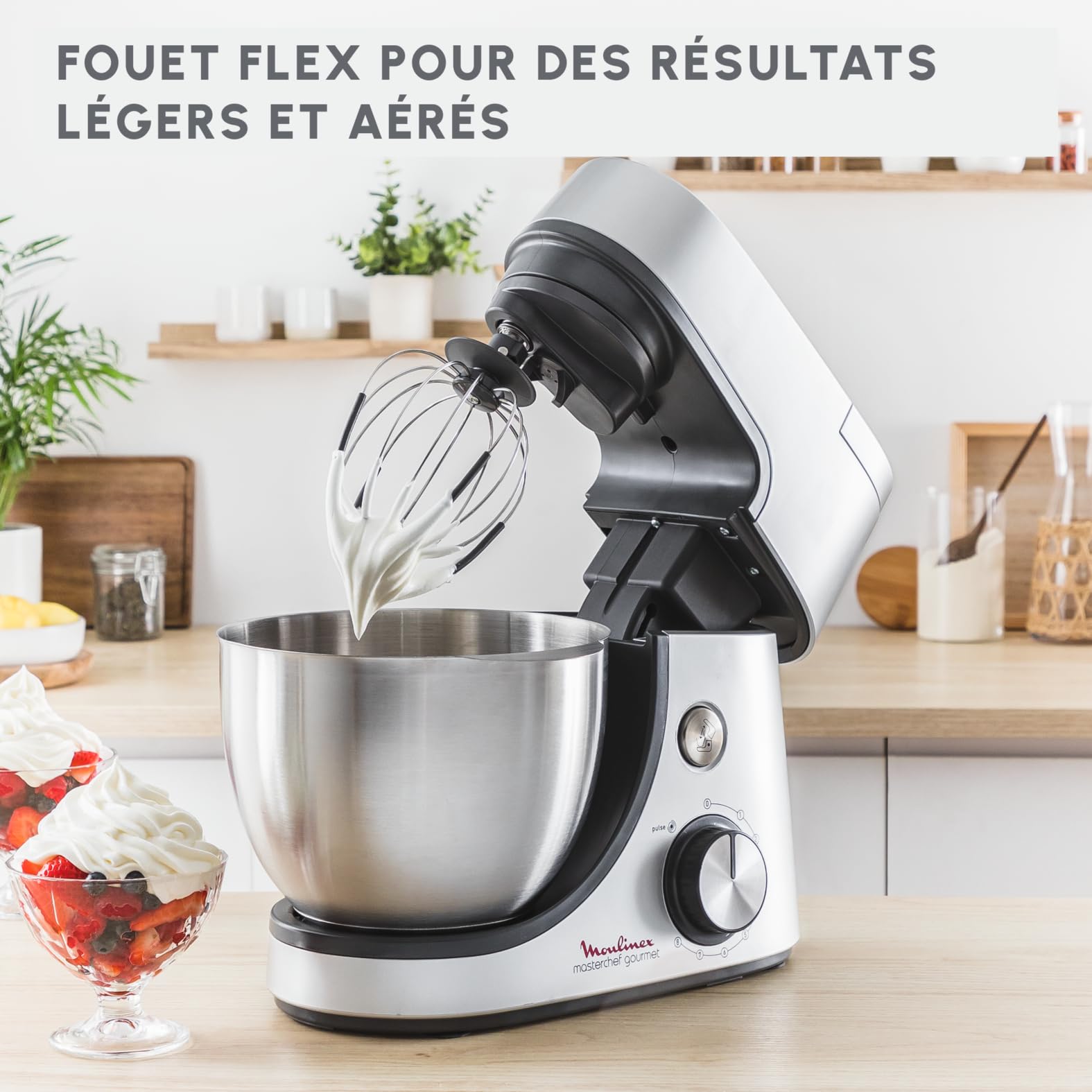 Moulinex Robot pâtissier, 1100 W, Kit de pâtisserie, Blender, Découpe-légumes avec accessoire pour macédoine, Hachoir à viande, Mini hachoir, Masterchef Gourmet argent QA519D32