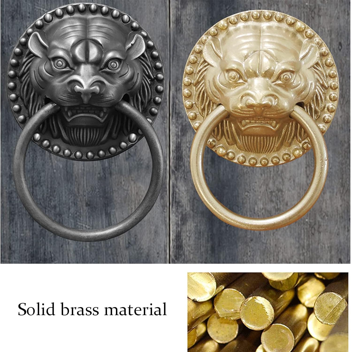 Tiger Head Brass Door Knocker Vintage Thick Copper Door Handle Antique Front Door Garden Wall Decoration Accessories (Size: Diameter 16cm Color: Brass)