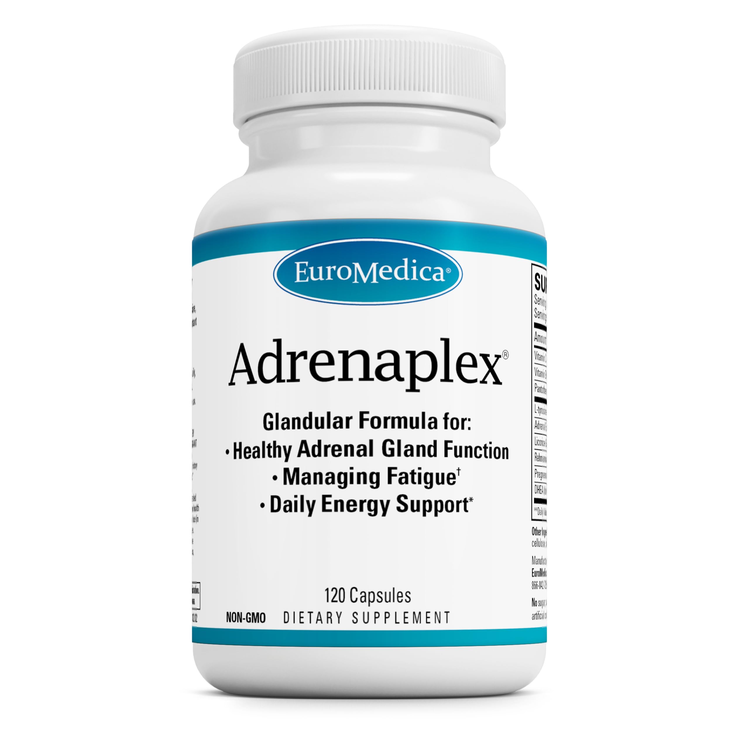 EuroMedica Adrenaplex - Adrenal Gland Function Supplement - Glandular Support Supplement with Vitamins C & B6 - Supports Healthy Adrenal Function - Keep Out of Reach of Children - 120 Capsules