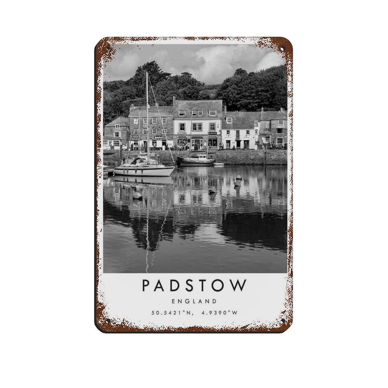 Padstow Travel, Padstow Poster Retro Poster Metal Tin Sign Chic Art Retro Iron Painting Bar People Cave Cafe Family Garage Poster Wall Decoration 8x12inch(20x30cm)