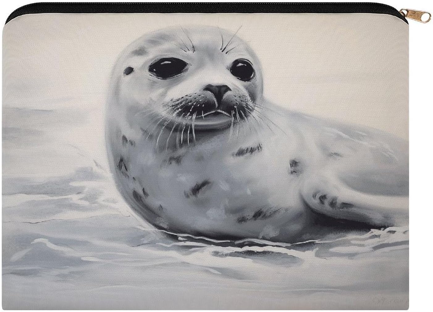 Harp Seal Painting Makeup Bag Fashion Large Capacity Cosmetic Bag Luxury Polyester Travel Toiletry Bags Cute Zipper Pouch Aesthetic Accessories Storage Bags for Women & Gifts