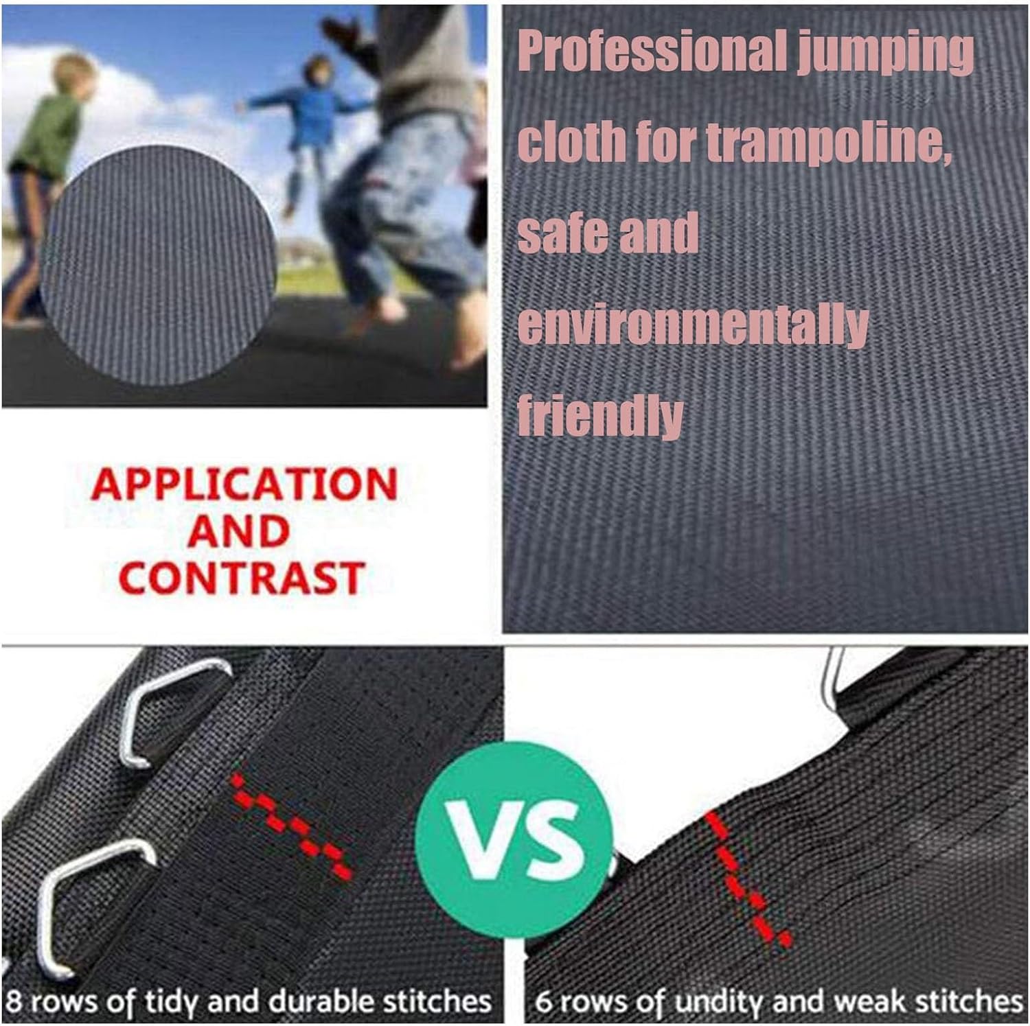 Round Trampoline Replacement Mats for Exercise Replacement Trampoline Mats Mat with 36~88 V-Rings (Fits 4.57"~6.5" Springs)