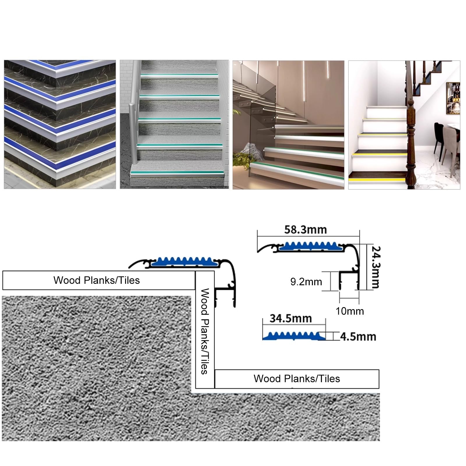 Profilo Paragradino Angolare in Alluminio da 100 cm Con canale LED, Profilo per Bordi per Scale a Forma di L da 58,5 mm x 24,3 mm per Pavimenti in Cemento e Legno(Gray yellow)