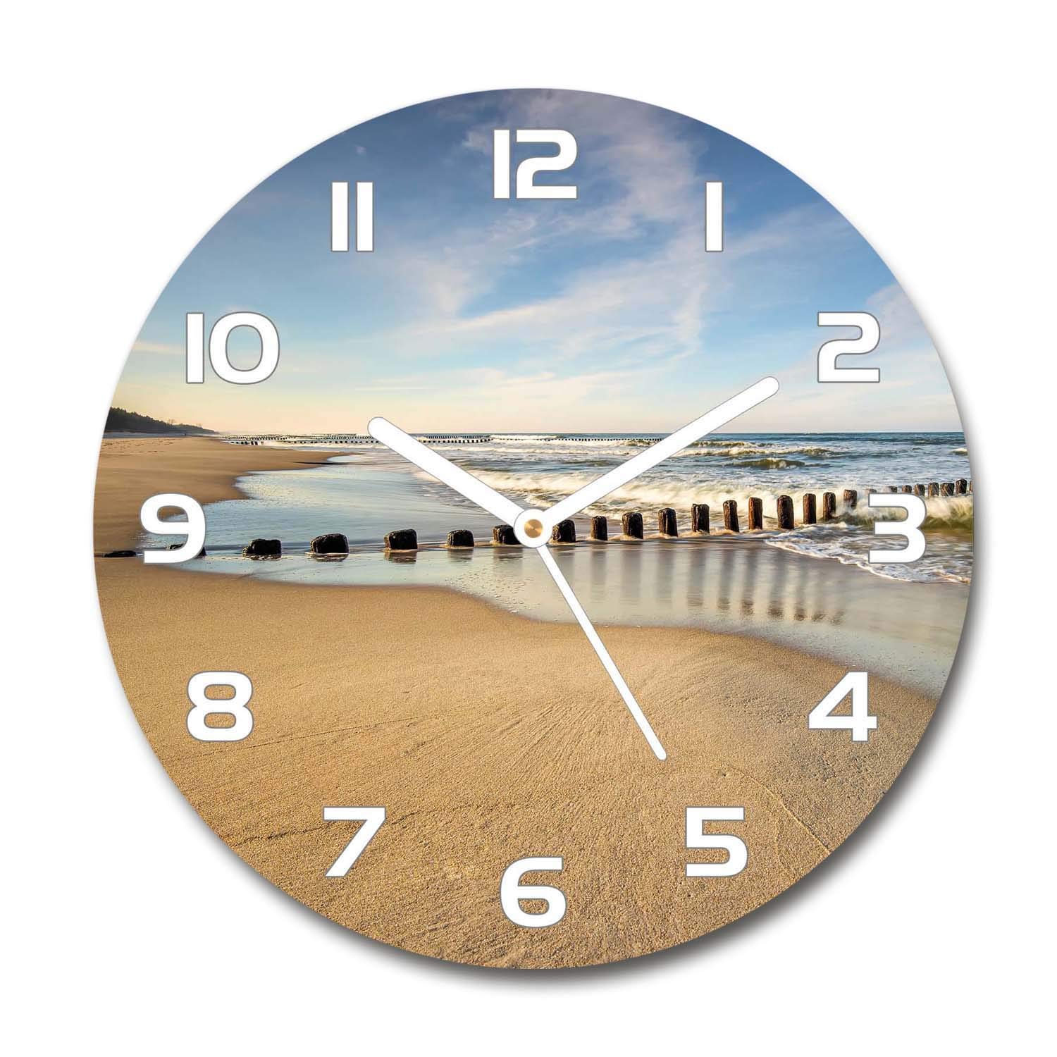 Horloge en verre 60x60cm Tulup imprimée Plage sur la Baltique avec mécanisme silencieux pour salon