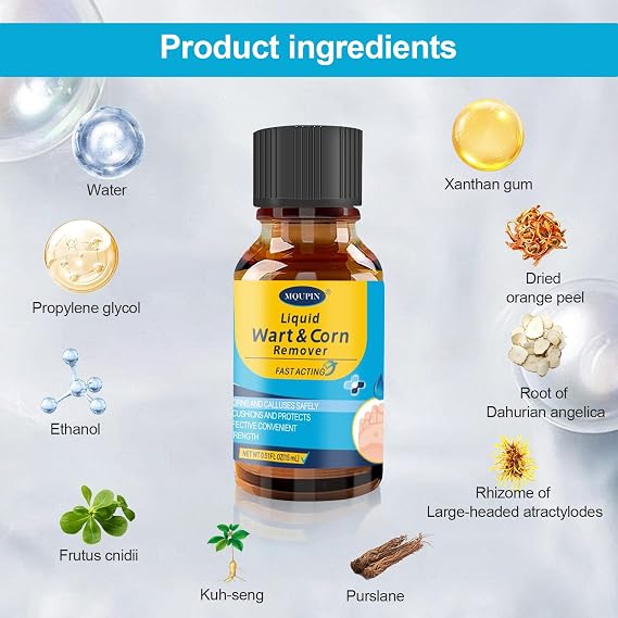 MQUPIN Corn Remover for Feet,15ML Liquid for Corns Removers in Feet,Efficient Removal Callus,Equipped with 15PCS Corns Plasters and 10 Cotton Swabs, Corn Remover for Toes Quickly.