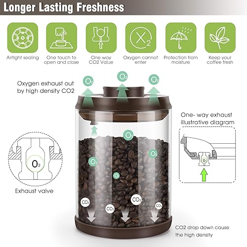 Miniatura 2 de Recipiente de café, contenedor hermético de granos de café, tarro de vidrio grande con válvula de liberación de CO2 unidireccional, contenedor de