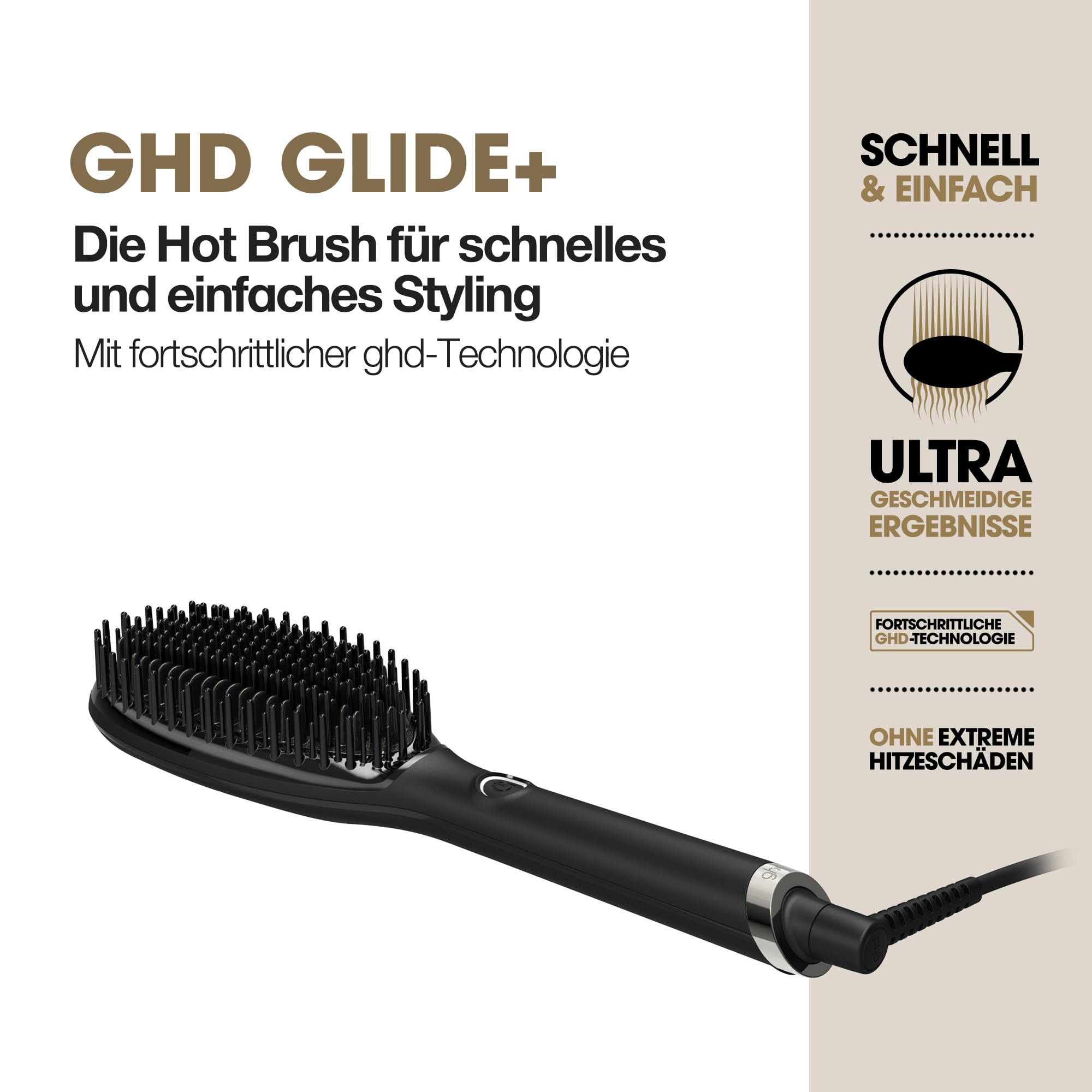 ghd glide+ Hot Brush: Elektrische Haarglätter Bürste, Sleek & Anti Frizz | Hot Brush mit neuer ghd-Technologie, schnell & einfach smoothe Looks, in nur einem Stylingzug, ohne extreme Hitzeschäden