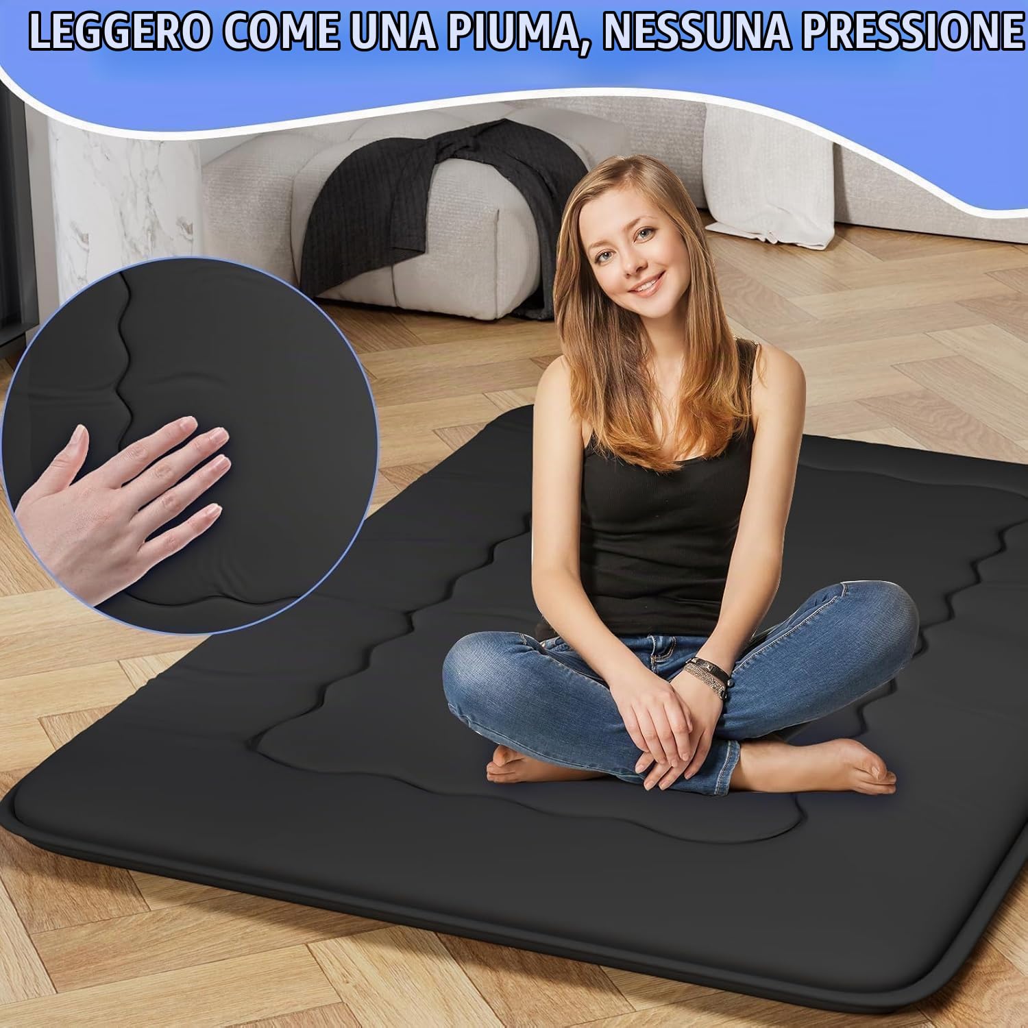 Kiseely Materassino giapponese Futon, pieghevole, Tatami portatile, con tasca e cinghia, materasso da pavimento, materasso da letto ispessito, materasso da campeggio (Nero GV1, 90X200cm)